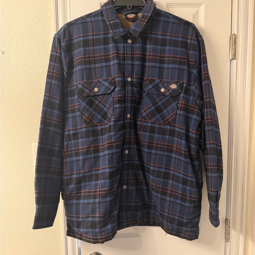 Dickies Navy and Rust Plaid Flannel Shirt Jacket